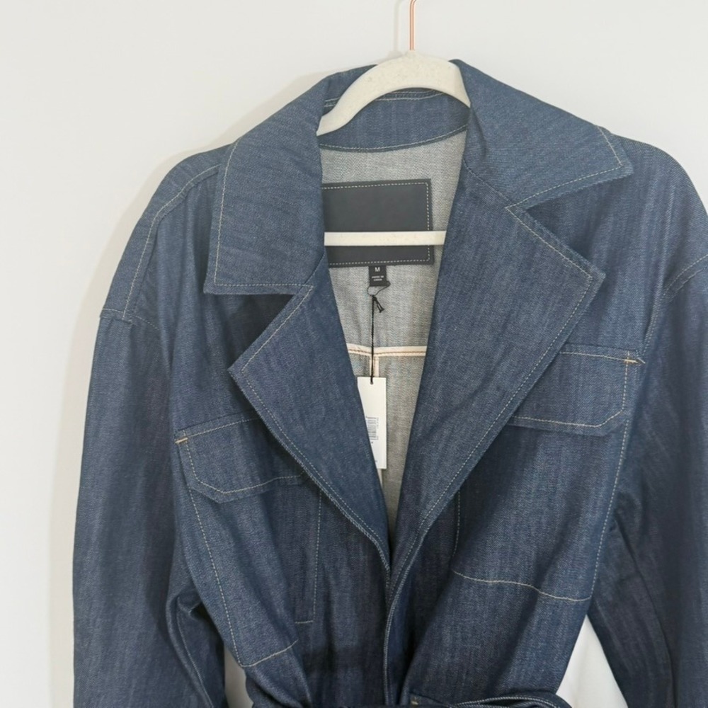 Banana Republic Denim Trench Coat Indigo Blue Belted Duster Medium Boho NWT - Picture 5 of 14